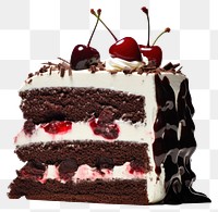 PNG Sliced black forest cake dessert cream fruit.