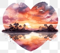 PNG Heart watercolor sunset painting outdoors nature.