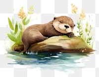 PNG Watercolor otter sleeping animal wildlife cartoon.