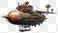 PNG Steampunk airship vehicle white background transportation. 