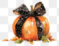 PNG Black and orange ribbon pumpkin halloween illustration watercolor bow.