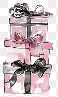 PNG Gift boxs illustration ribbon watercolor.