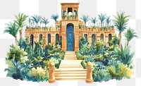 PNG Hanging garden of Babylon architecture illustration watercolor.