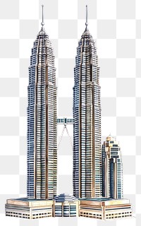 PNG Malaysia Twin skyscraper skyscrapers architecture illustration.