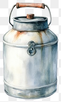 PNG Farm metal milk container illustration watercolor watercolor illustration.