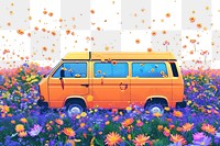 PNG Orange van full of colorful spring flowers outdoors vehicle nature.