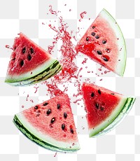 PNG Exploding pieces of watermelon fruit food red.