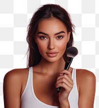 PNG Woman holding a makeup brush background cosmetics portrait.