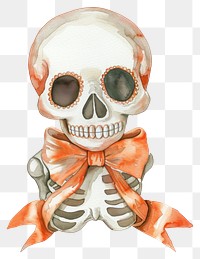 PNG A white skull illustration watercolor halloween.