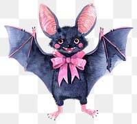 PNG Black bat with pink bow ribbon on the neck illustration watercolor halloween.