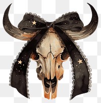 PNG Bull skull illustration ribbon black.