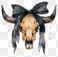 PNG Bull skull illustration watercolor halloween.