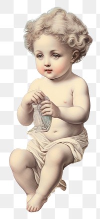 PNG Wallpaper ephemera pale cherub painting angel baby.