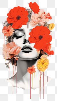 PNG Drawing with flowers art portrait painting.