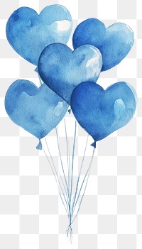 PNG Six blue heart-shaped balloons illustration watercolor watercolor illustration.