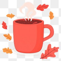 PNG Red hot chocolate in mug leaves leaf illustration.