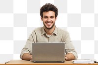 PNG Real young man smile laptop background computer.