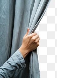 PNG Hand pulling the grey curtain open hand minimalist interior.