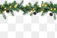 PNG Seamless decorative christmas border with coniferous branches and garlands of christmas lights pine decoration pinecones.