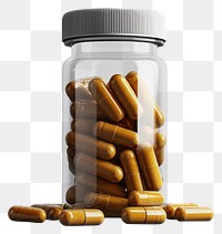 PNG An isolated few transparent bottle full of capsule vitamin with vitamins pills around the bottle for medicine ad capsules pharmaceutical medication.