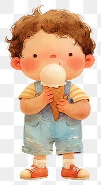 PNG A cute boy Eating an ice cream cone illustration watercolor eating.