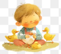 PNG A cute boy Feeding duck illustration animals pastel.