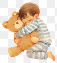 PNG A cute boy Hugging a teddy bear illustration hugging colors.