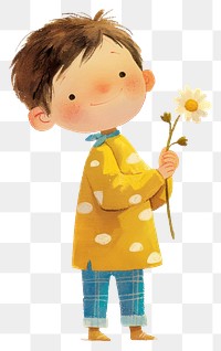 PNG A cute boy holding flower illustration children's style.