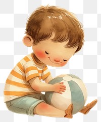 PNG A cute boy Playing with a ball illustration watercolor playing.