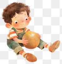 PNG A cute boy Playing with a ball illustration children's style.