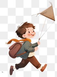 PNG A cute boy Running with a kite illustration running child.