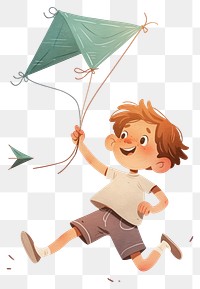 PNG A cute boy Running with a kite child art illustrated.