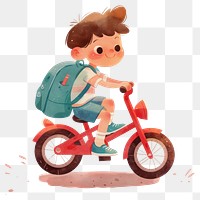 PNG A cute boy riding a bike illustration children's style.