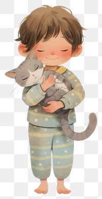 PNG A cute boyholding a cat illustration colors child.