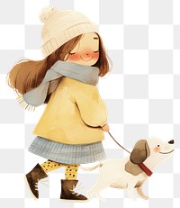 PNG A cute girl Walking a dog child illustration children's.