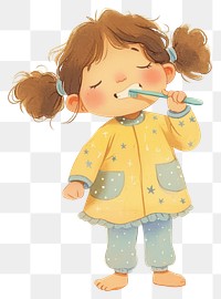 PNG A cute girl Brushing teeth illustration children's brushing.