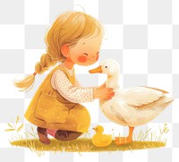 PNG A cute girl Feeding duck illustration children's colors.