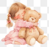 PNG A cute girl Hugging a teddy bear illustration children's pastel.