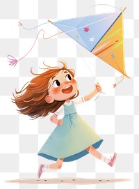 PNG A cute girl Running with a kite child illustration children's.