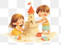 PNG A two cute kids Building a sandcastle illustration watercolor children.