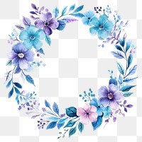 PNG Blue and purple and turquoise flowers circle frame illustration watercolor wreath.