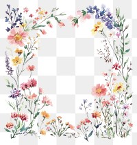 PNG Wild flowers square line frame art illustration watercolor.