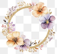 PNG Cool color flowers on gold glitter circle frame illustration watercolor elegant.