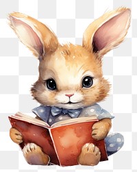 PNG Baby rabbit teahcer hugging book animal cartoon mammal.