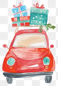 PNG Red Car with a gift boxes on the roof illustration gifts car.