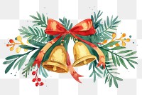 PNG Christmas gold bells with red ribbon illustration decor celebration.