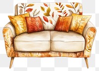 PNG Autumn sofa illustration watercolor pillows.