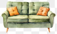 PNG Green Autumn sofa illustration watercolor furniture.