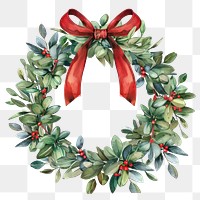 PNG Christmas mistletoe Wreath wreath illustration watercolor.