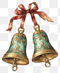 PNG 2 gold bell christmas bells illustration vintage.